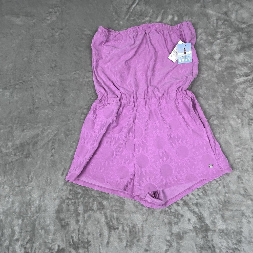 Roxy NEW LARGE Strapless Terry Large Romper Pink Lilac Beach Cover Up One Piece - Picture 14 of 16